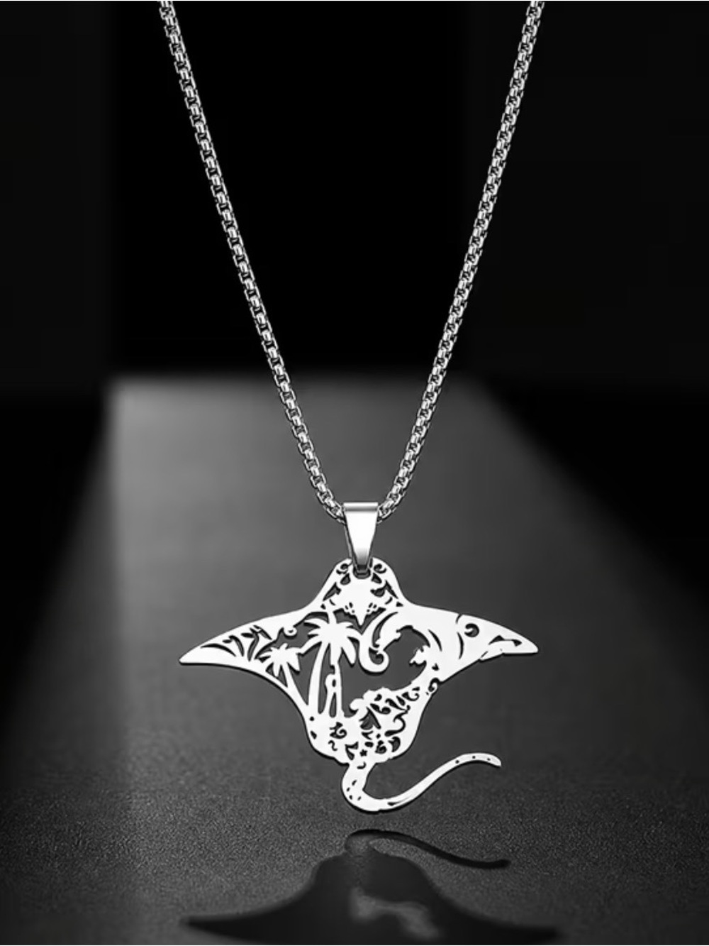 Silver Manta Ray Pendant Necklace - Women Jewelry